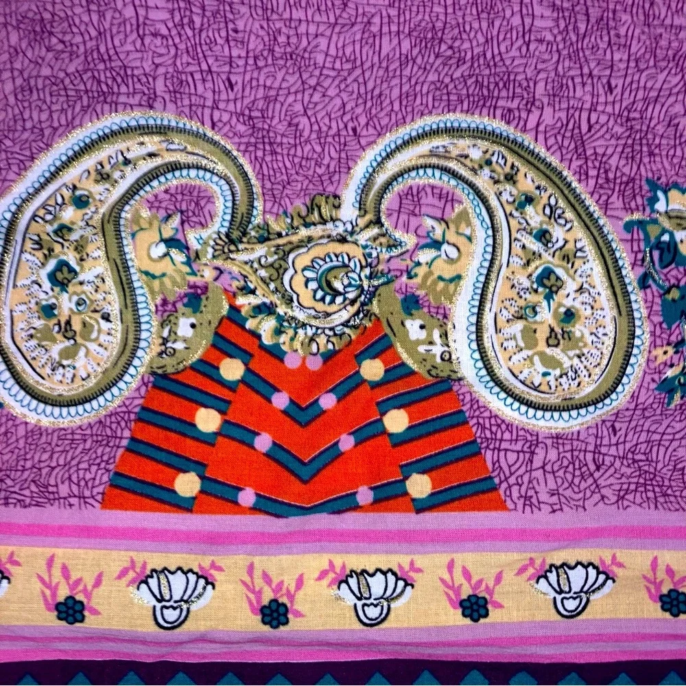 Paisley Cotton Fabric - Purple Double Border 9 Yards X 54” Paisley